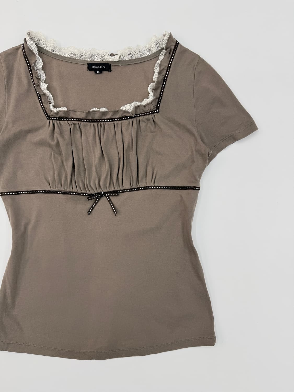 빈티지 BRUGGE SEPIA 브라운 셔링 프릴 블라우스 상품이미지2