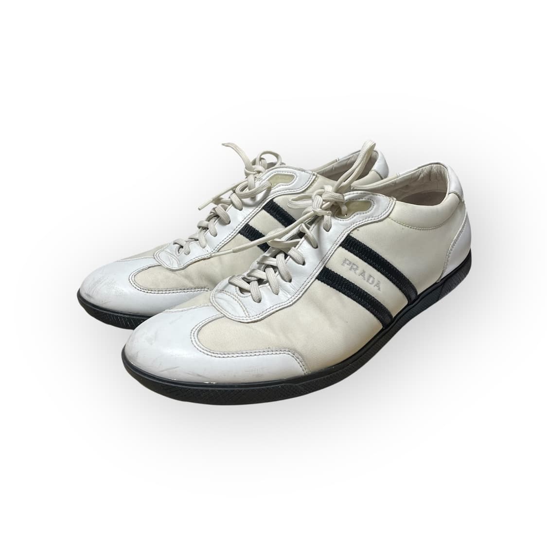 285~290) 프라다 사이드 탭 로고 스니커즈 신발 화이트 상품이미지2