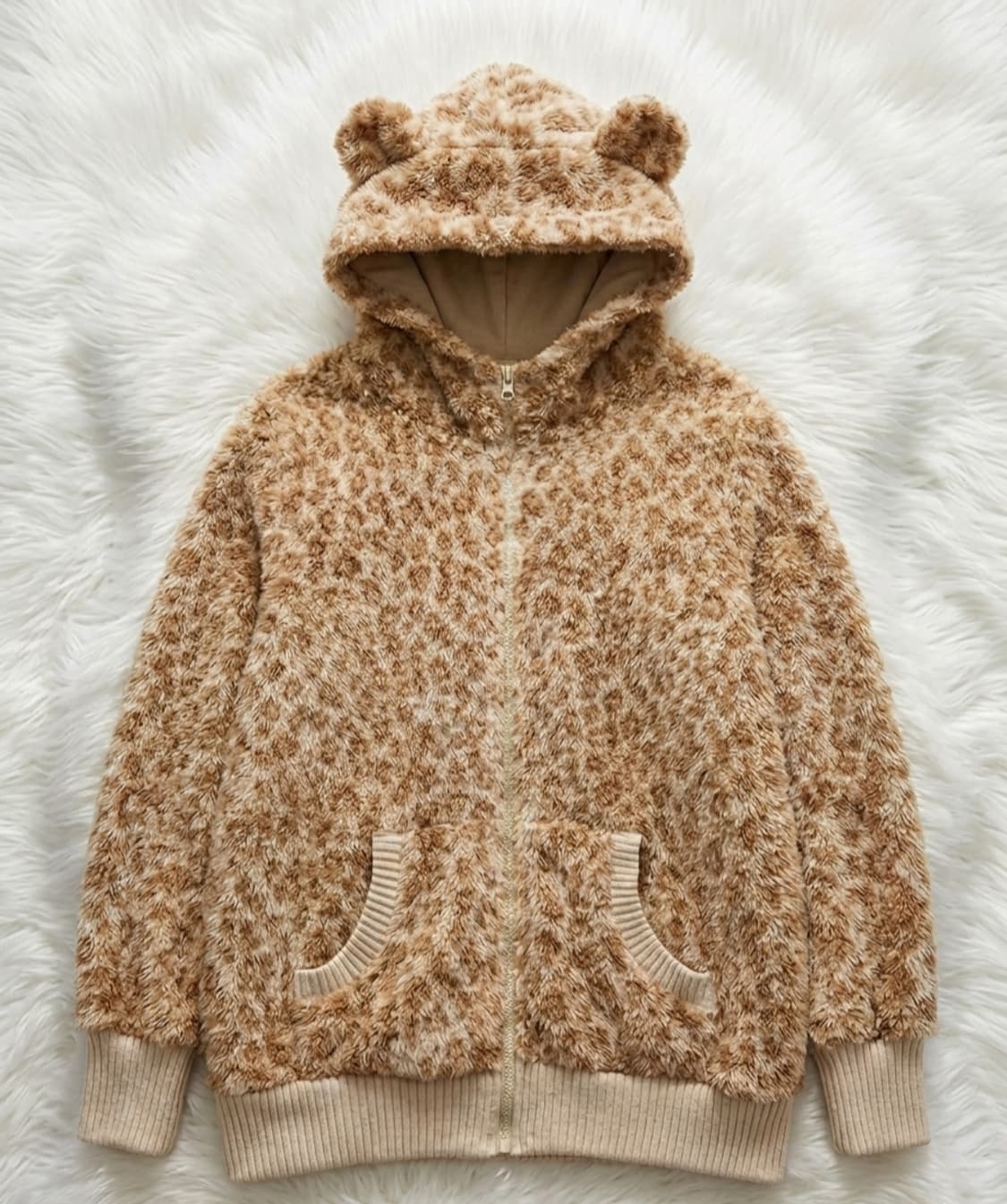 콜자 COLZA 호피 쿠마미미 후리스 후드집업자켓 키치 갸루 빈티지 상품이미지1