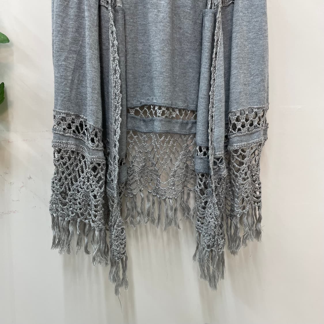 히피 보헤미안 그레이 크로쉐 프린지 후드 베스트 상품이미지2