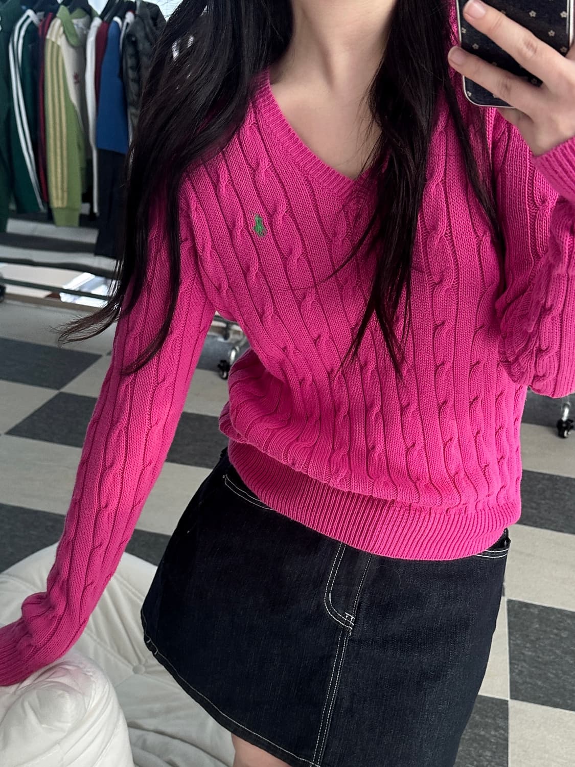 랄프로렌 핫핑크 V넥 케이블 니트  상품이미지8