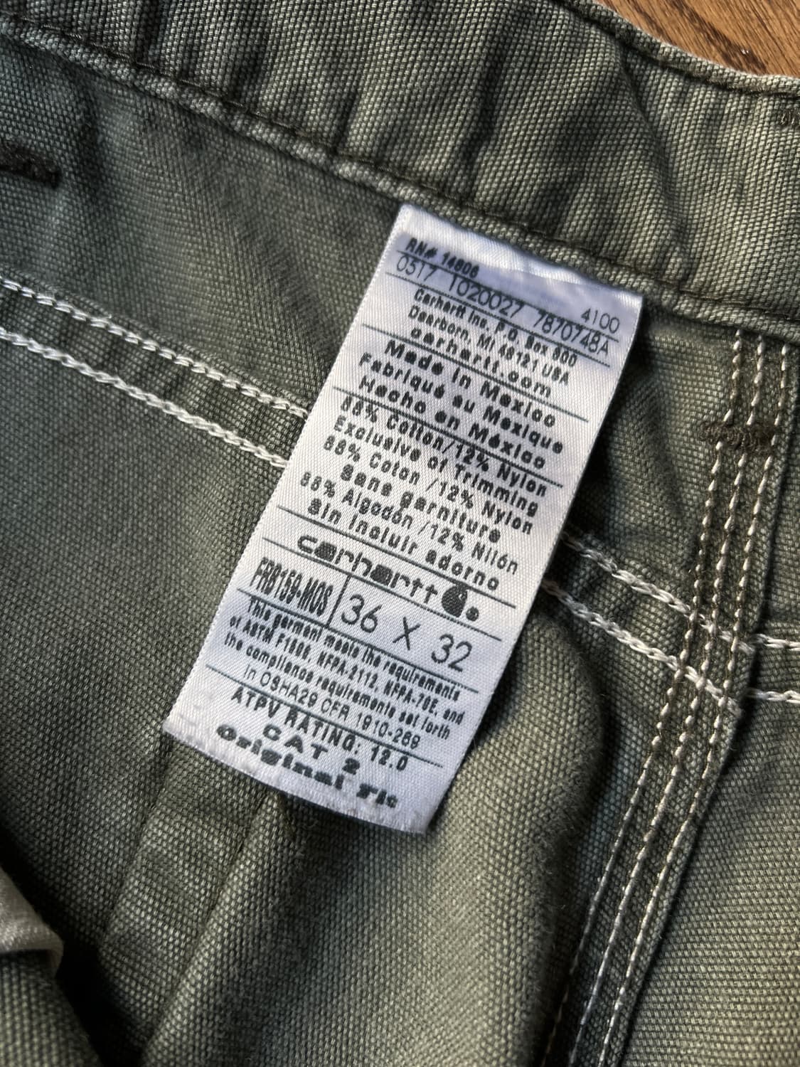 [36]칼하트FR 모스그린 싱글니 라이트 캔버스 워크팬츠 상품이미지3