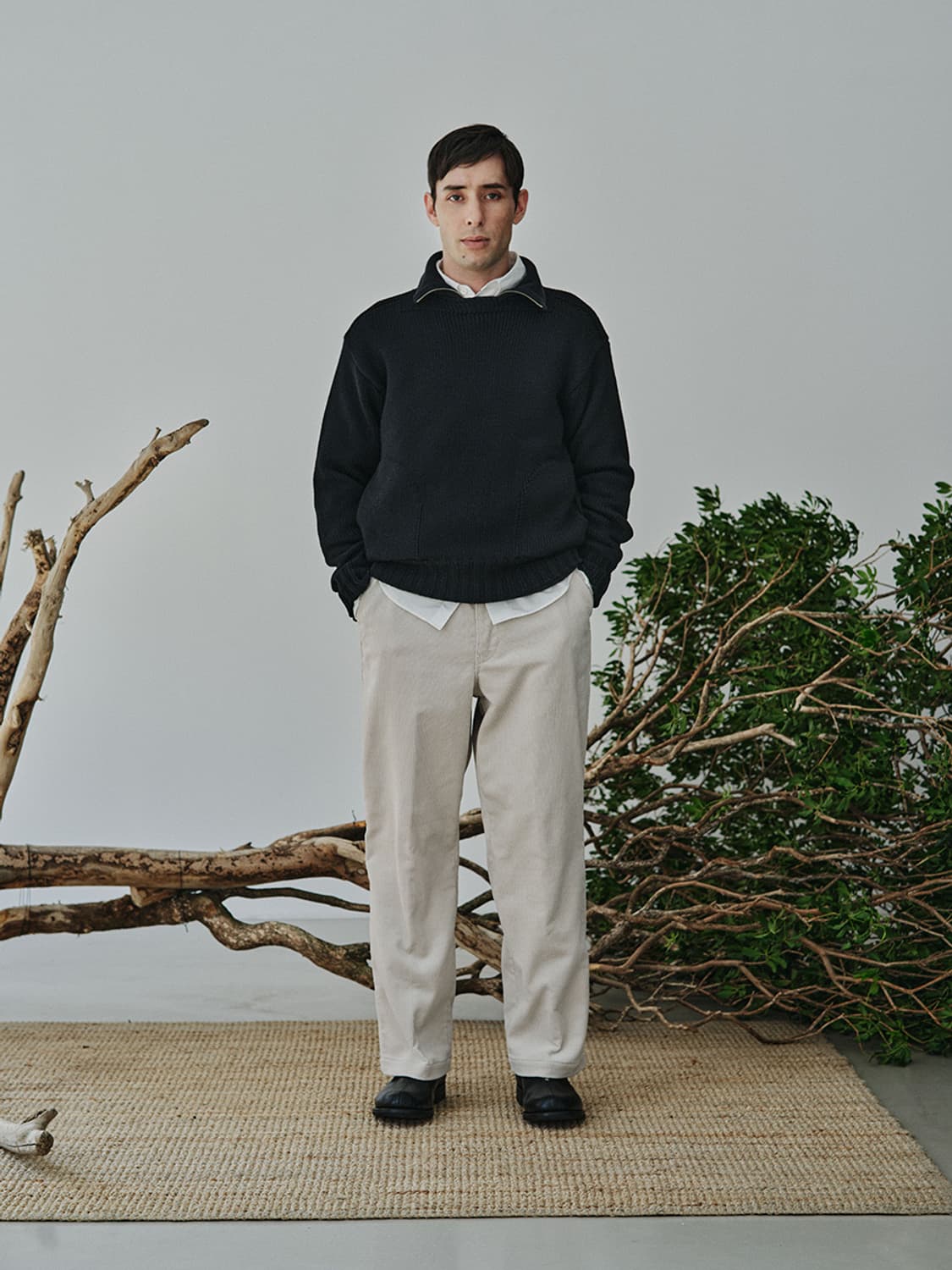 피그벨 21AW 알파카울 레드크로스 니트 잉크블랙 상품이미지10