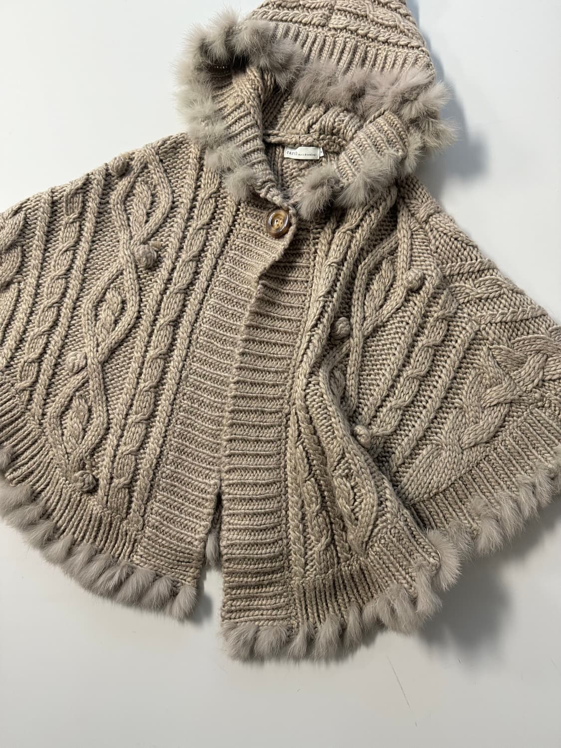 울 혼방 래핏 퍼 트리밍 니트 케이프 가디건 상품이미지3