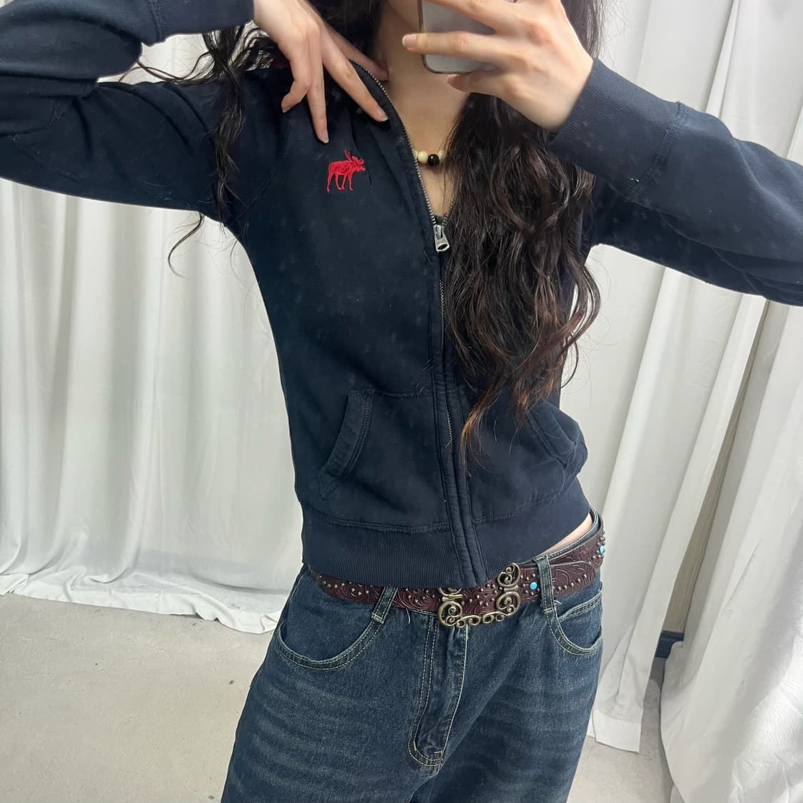 Abercrombie dark navy hood zip-up 상품이미지3