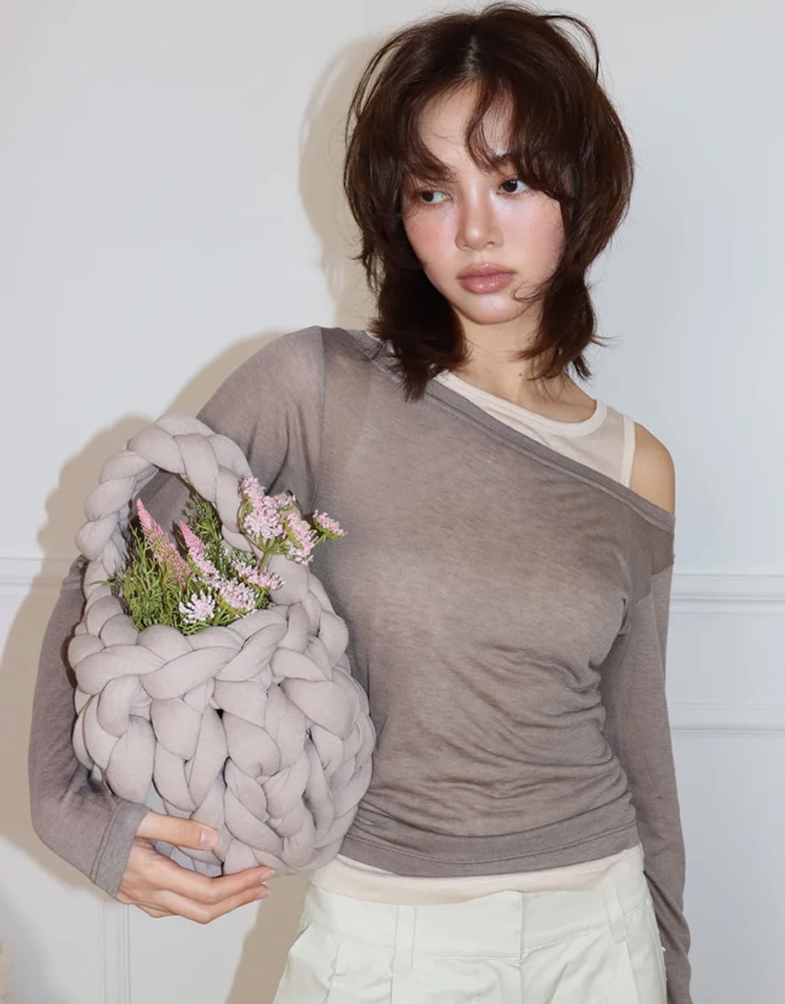 민더리 투웨이 시어 레이어드 탑 베이지 상품이미지2