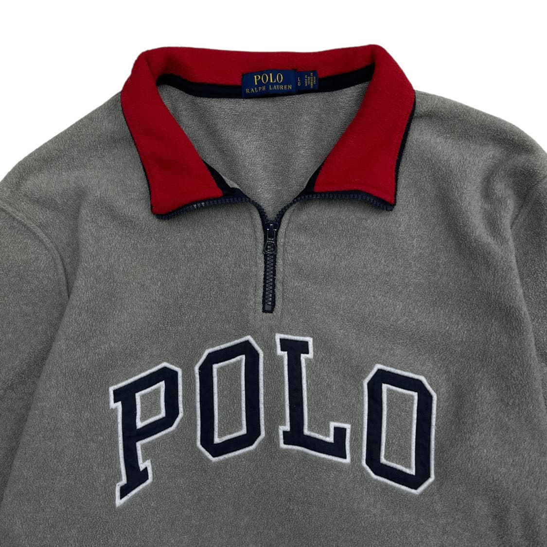 폴로 랄프로렌 센터로고 레드배색 그레이 플리스 반집업 L 상품이미지4