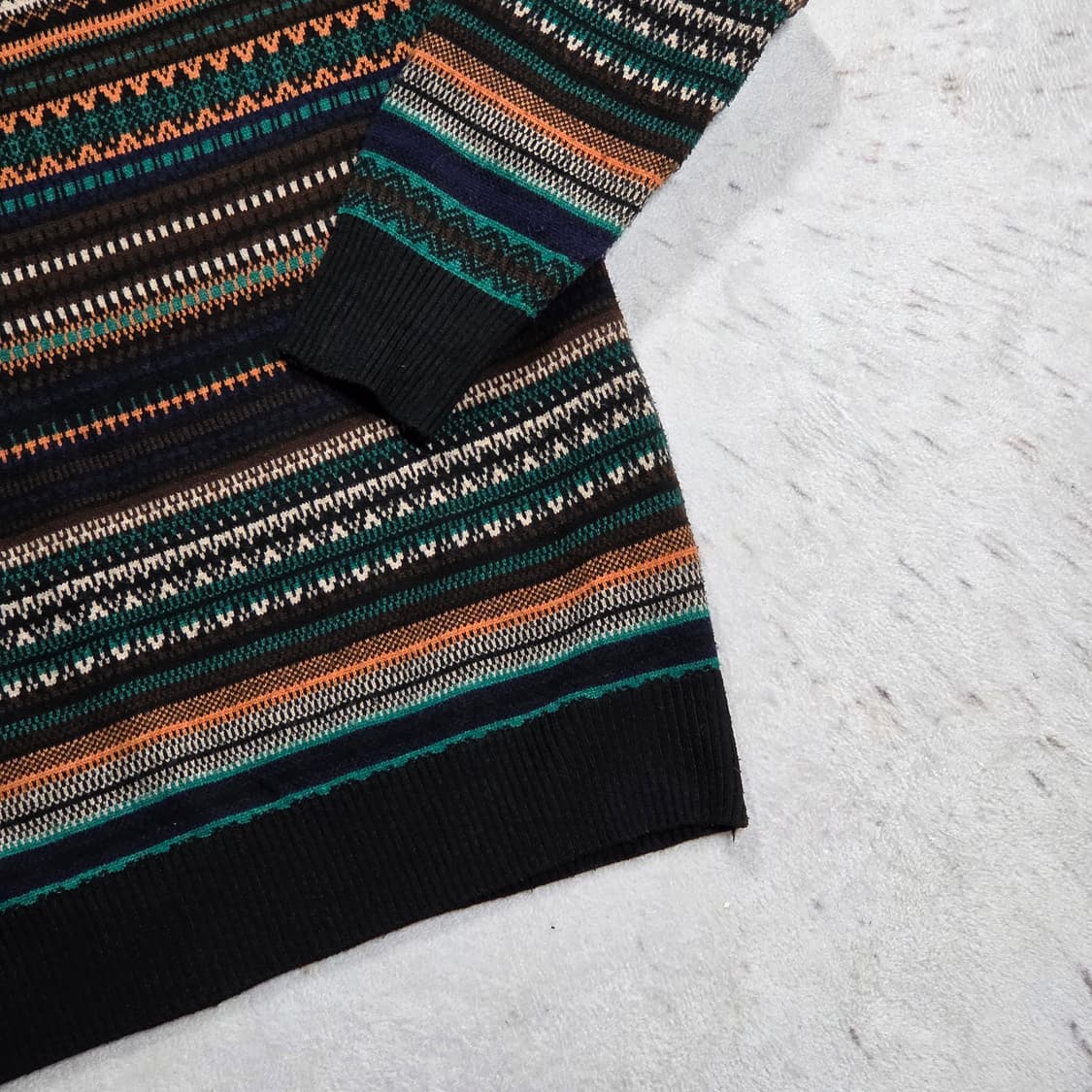 빈티지 오렌지 그린 에스닉 패턴 반폴라 니트 상품이미지6