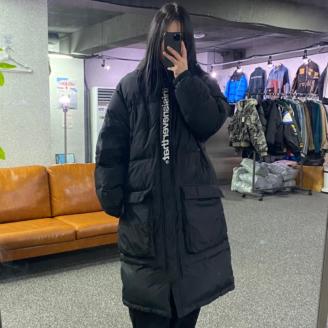 디스이즈네버댓 스펠아웃 빅로고 블랙 다운 롱패딩 B3690 상품이미지1