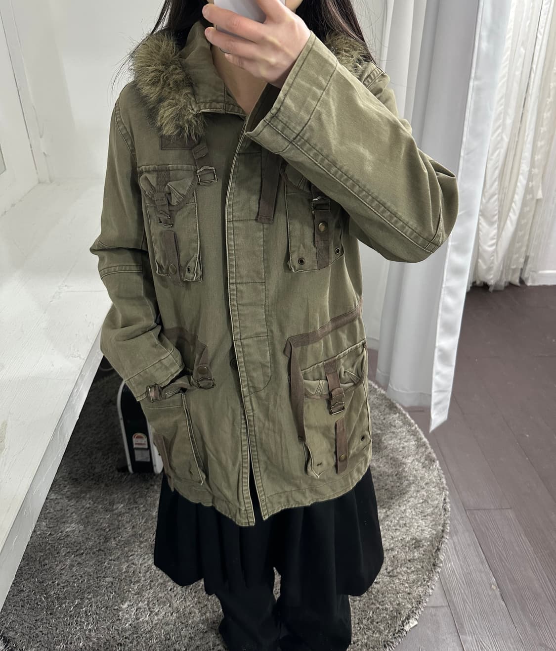 multi pocket grunge fur hood jacket 상품이미지4