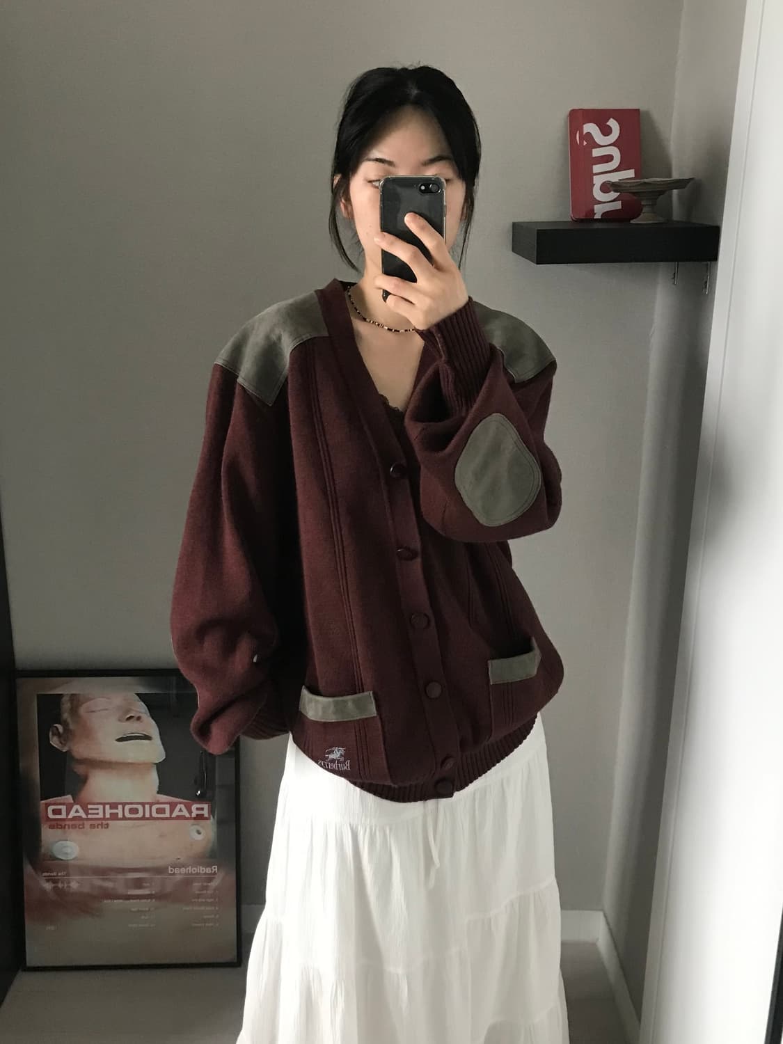 버버리 90년대 올드스쿨 코만도 니트 가디건 버건디 상품이미지4