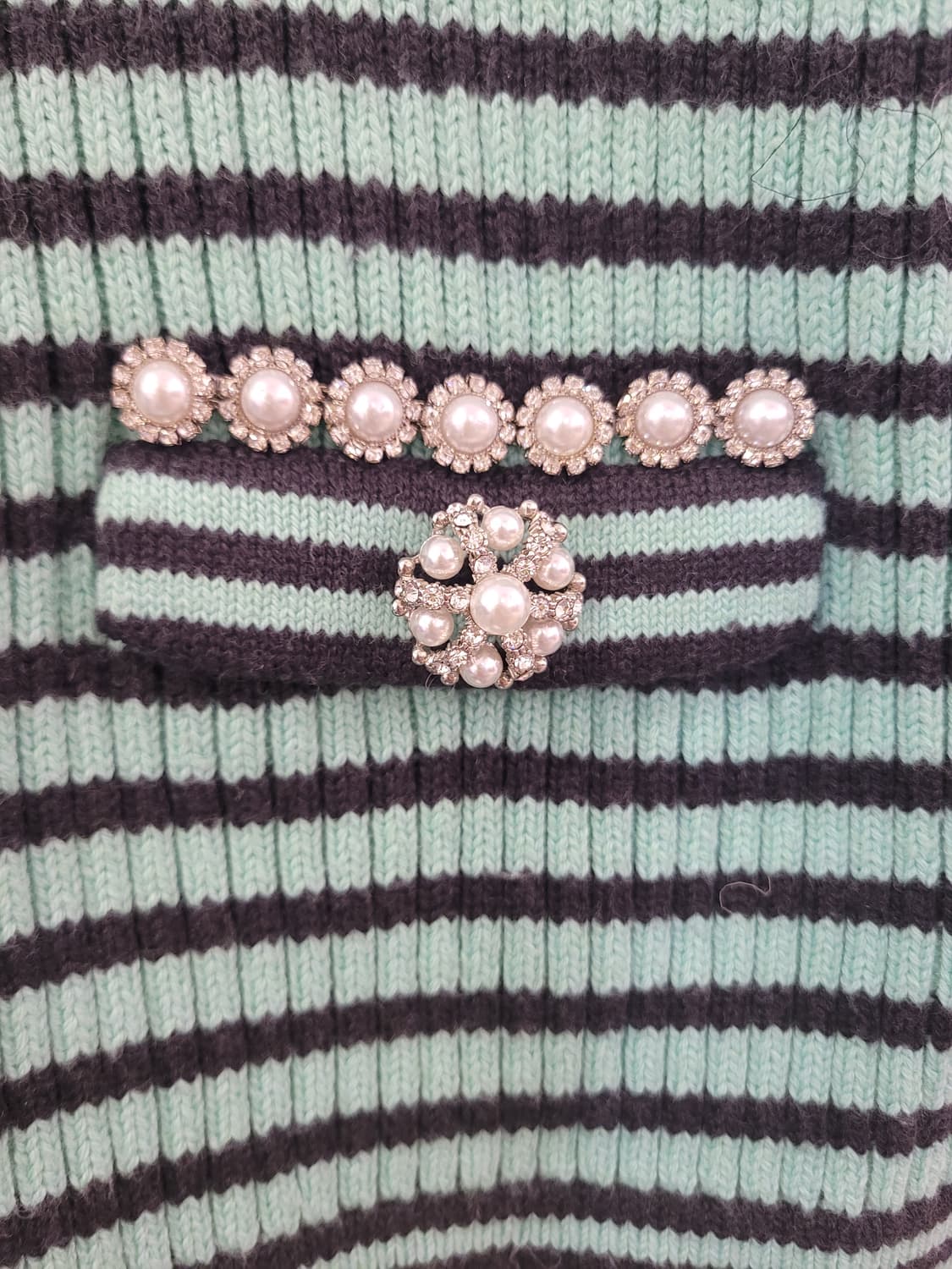 셀프포트레이트 그린 멜란지 스트라이프 크롭 니트 M사이즈 상품이미지6