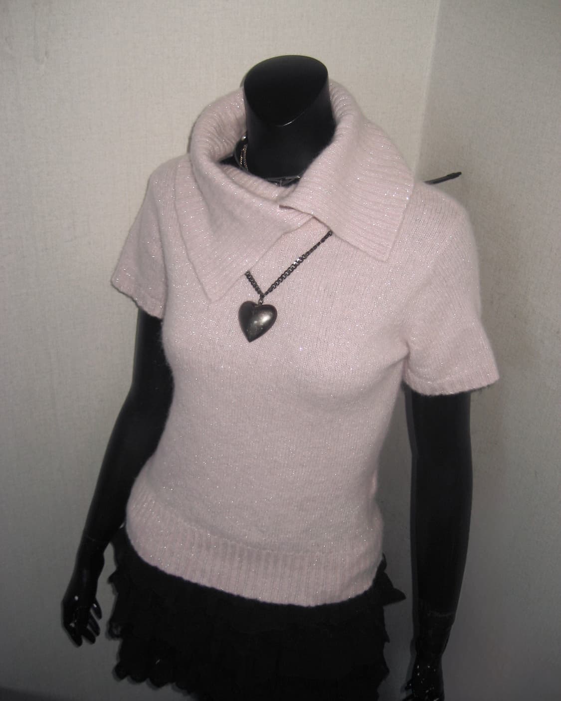 핑크 글리터 반팔 티셔츠 하이넥 니트 탑 히메갸루 상품이미지6