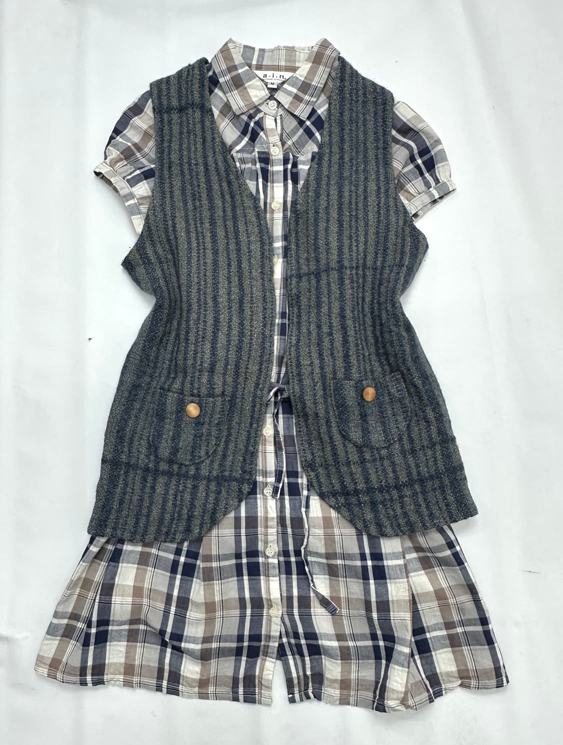 🤍사와코의 러블리 베스트 코디세트🤍 체크 원피스 조끼 퍼프  상품이미지2