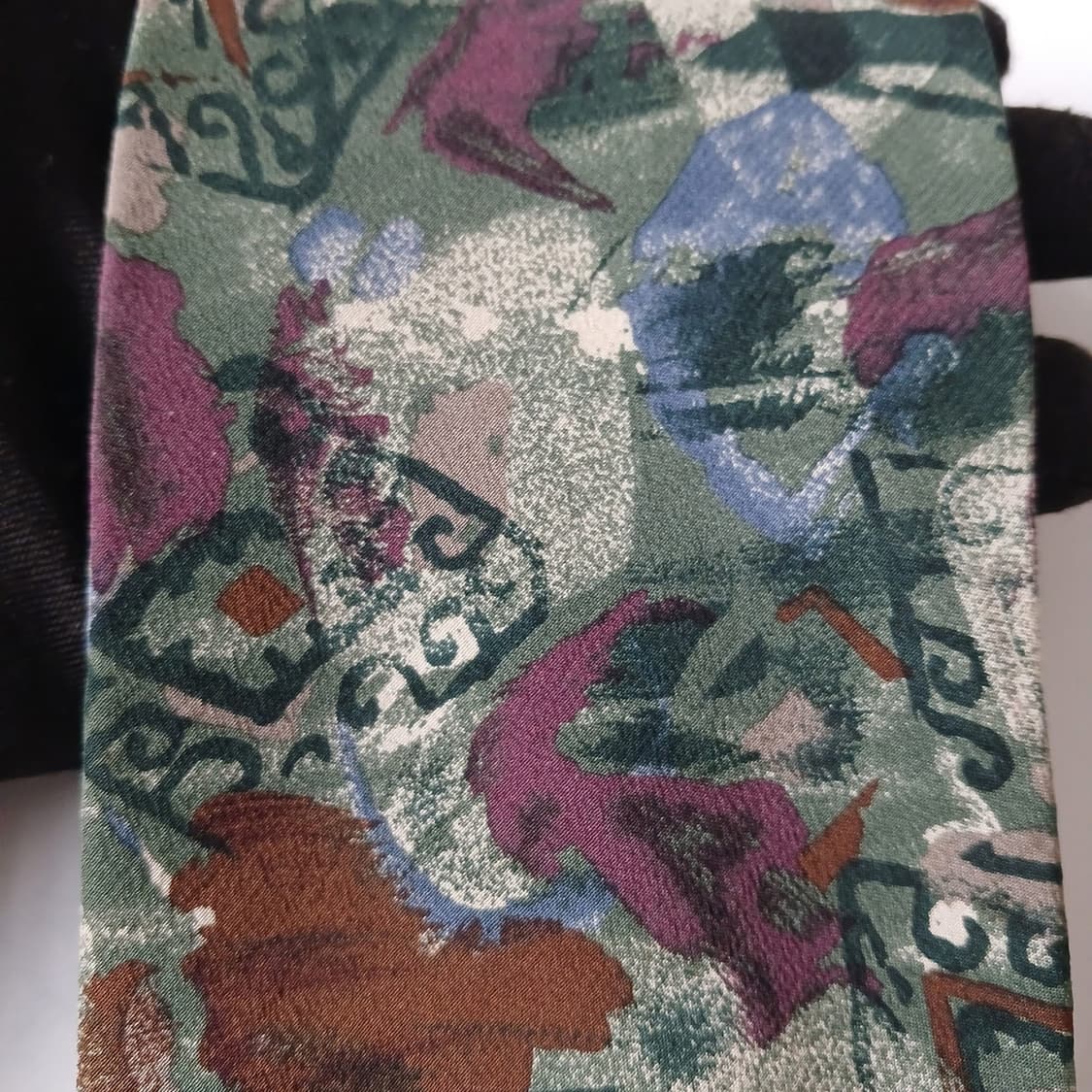 꾸레쥬 실크 다크그린 아트 패턴 넥타이 9.5cm A+등급 A19383
 상품이미지8