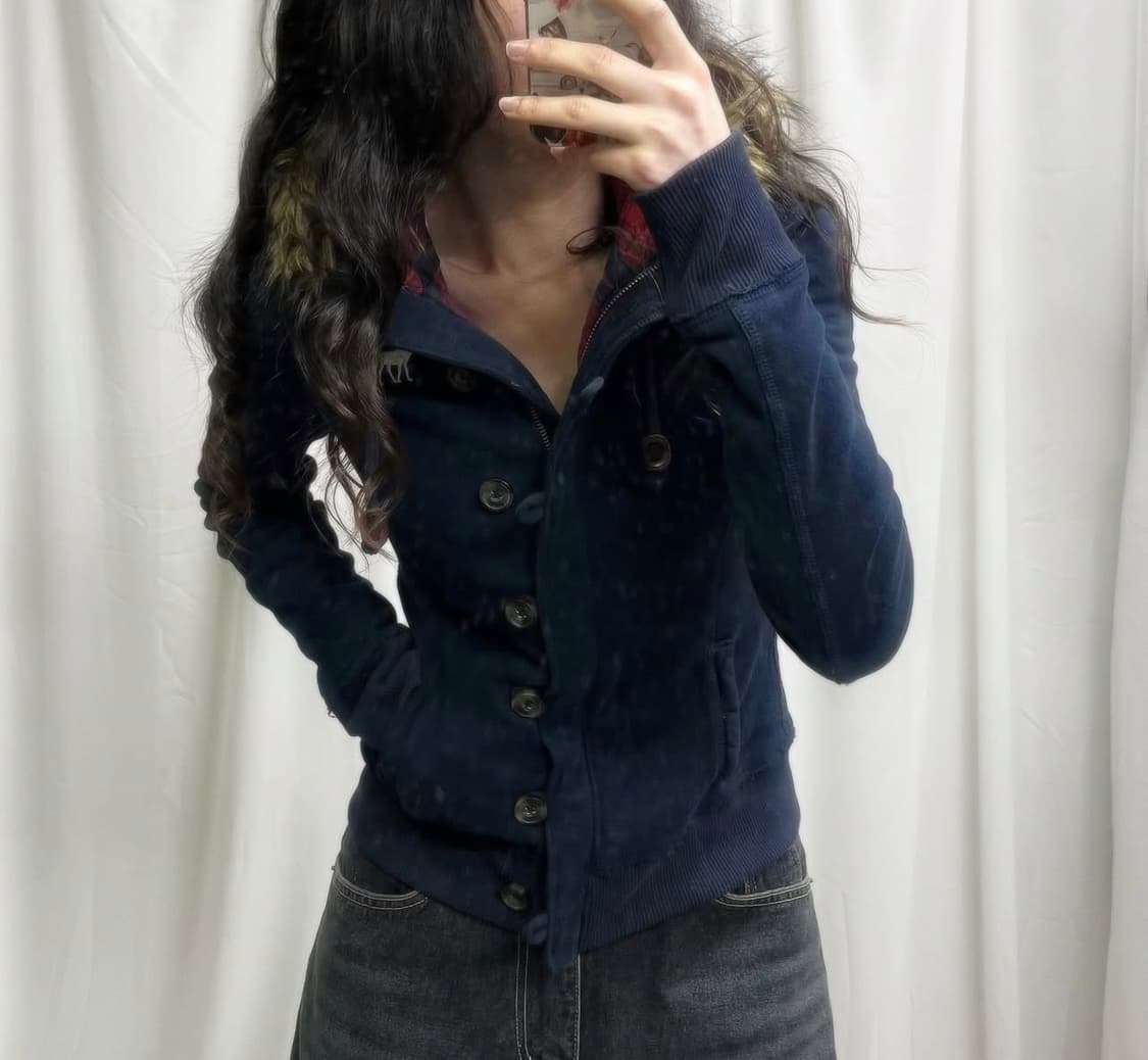 리본빈티지 아베크롬비 네이비 퍼 후드집업 상품이미지2