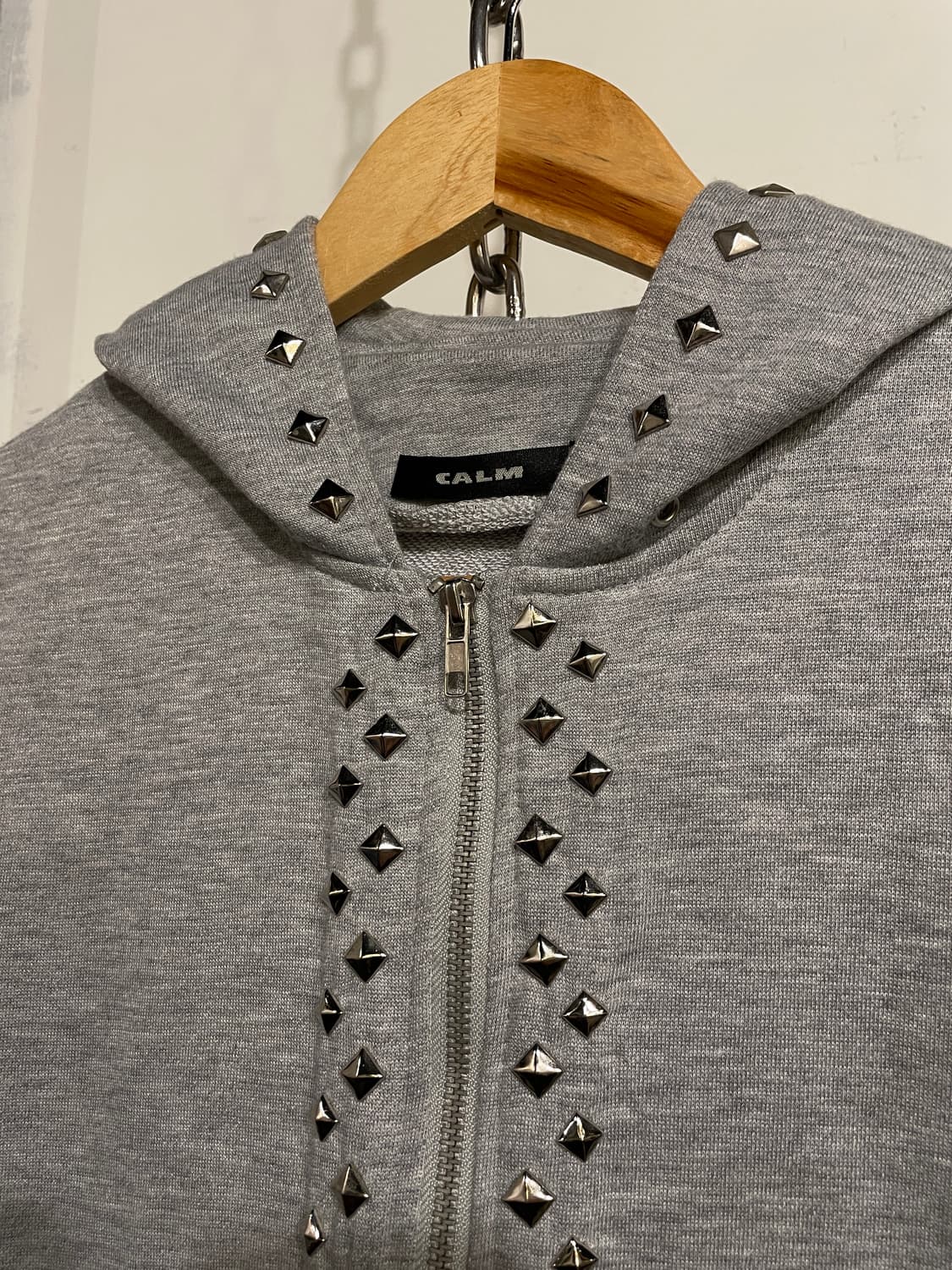 스터드 그레이 롱 후드집업 펑크 y2k 상품이미지3