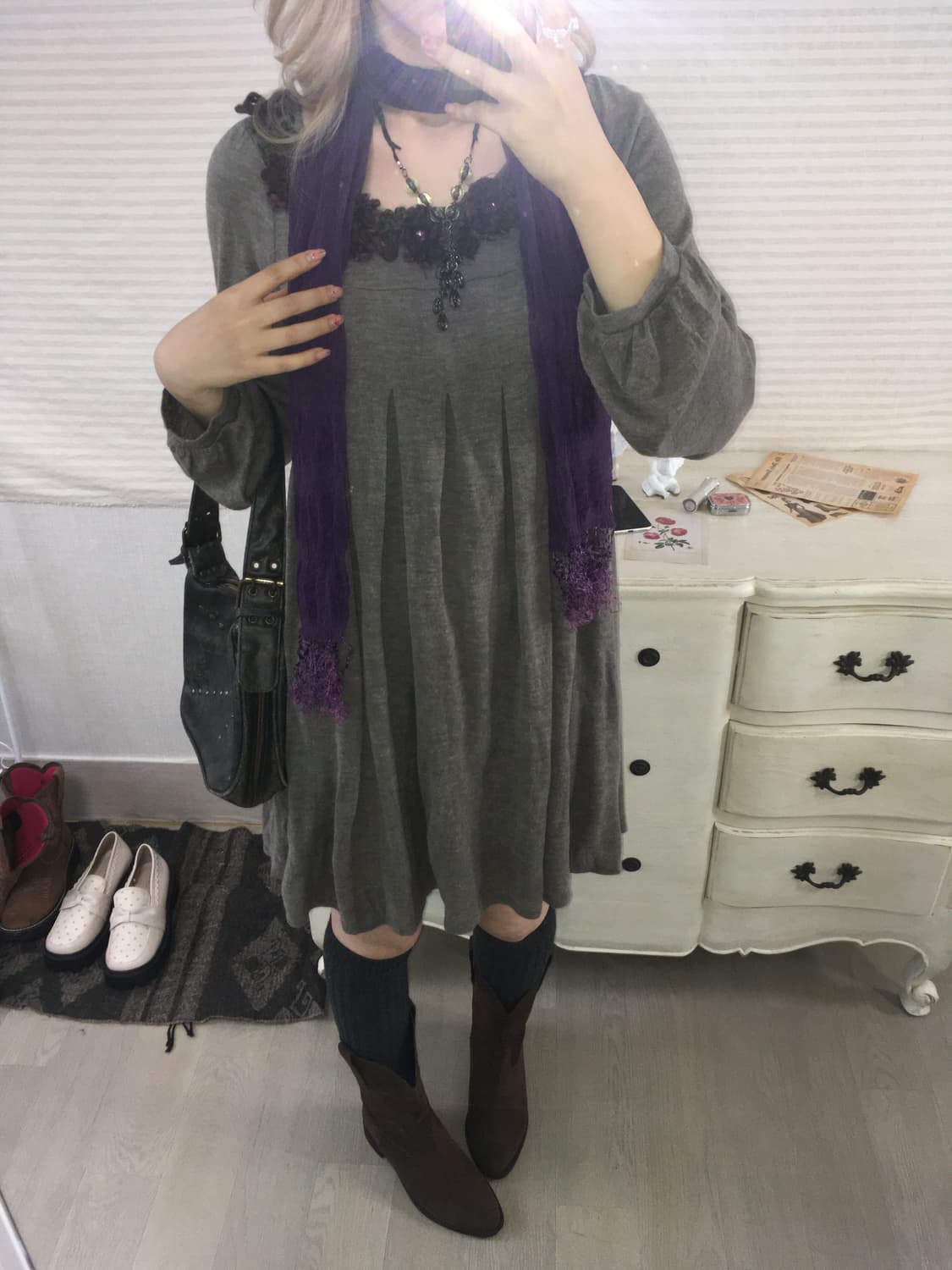 jpn vintage 그레이 브라운 플라워 베이비돌 원피스 상품이미지4