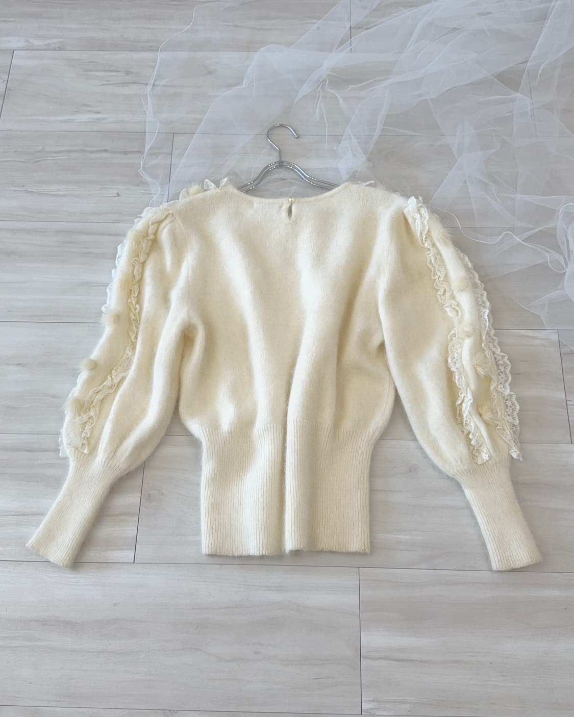 Ivory lace pom pom point angora knit 상품이미지8