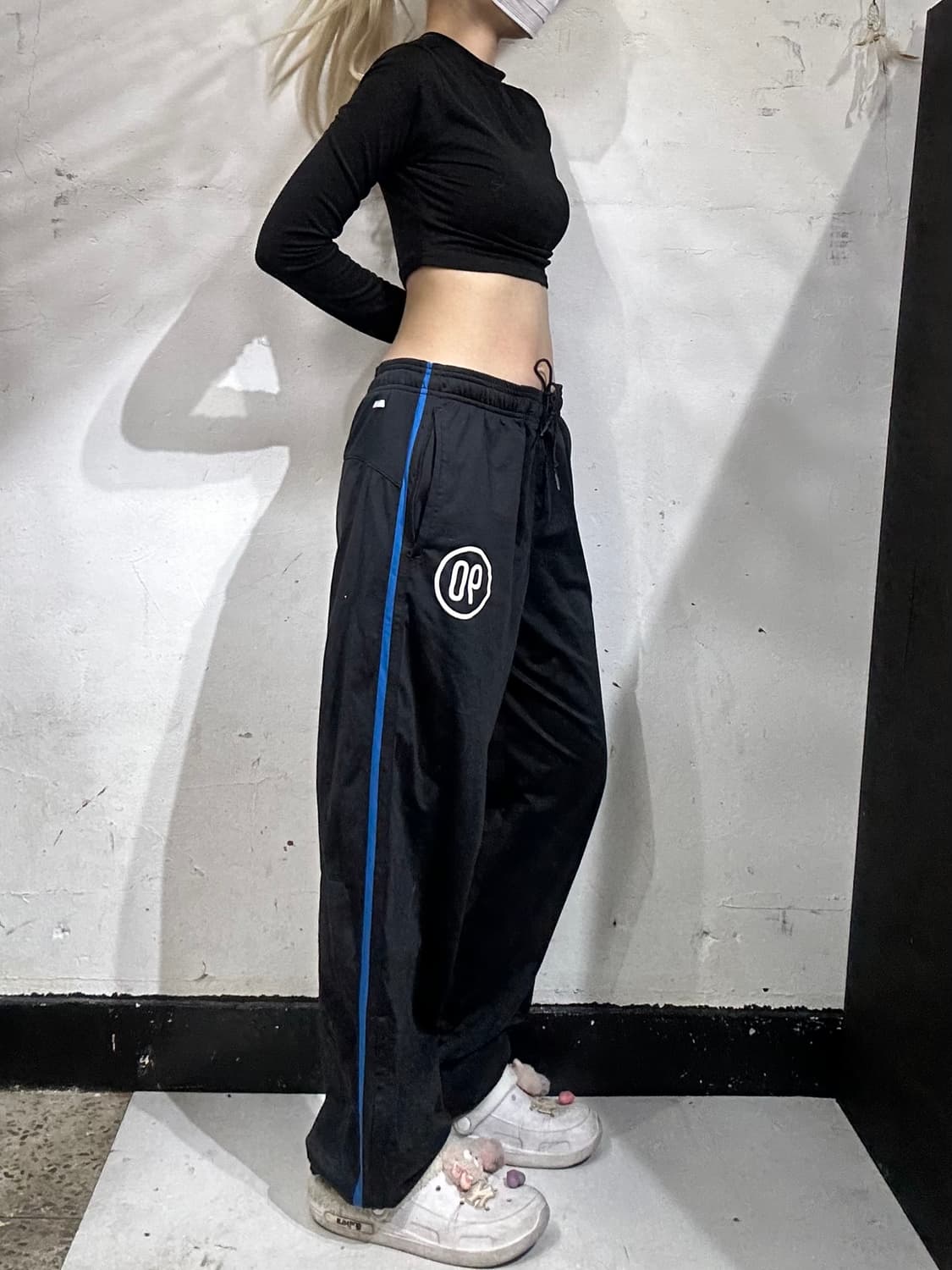 나이키 블랙 블루 사이드 라인 와이드 팬츠 M 상품이미지1