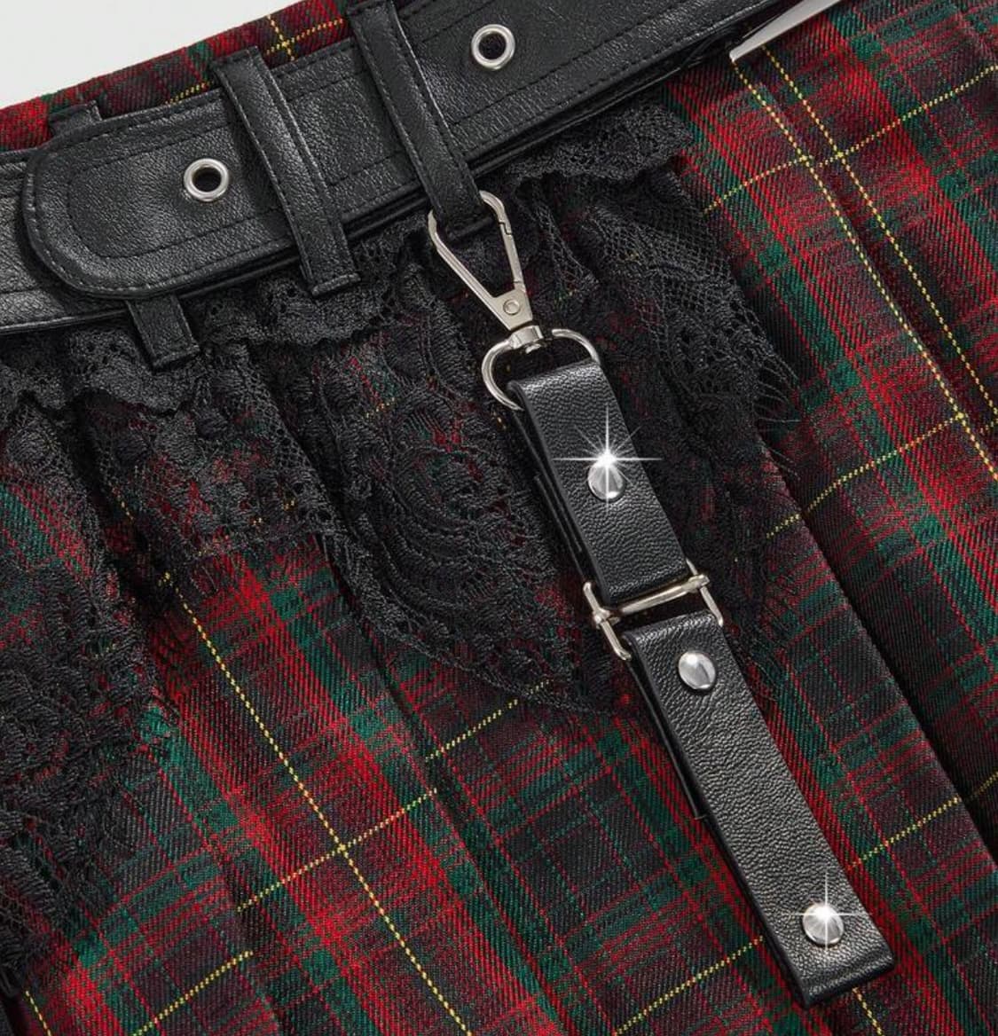 펑크 레이스 체크 벨트 스커트 레드 블랙  상품이미지4