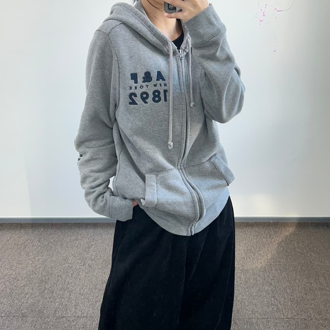 Abercrombie 아베크롬비 A&F 사이드로고 그래이 후드집업 상품이미지2