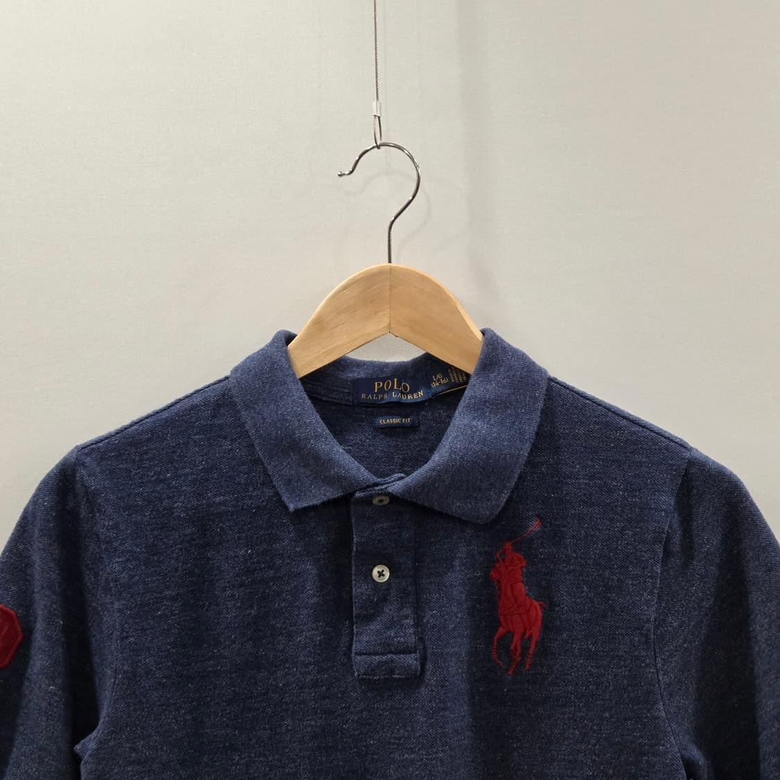 폴로랄프로렌 보이즈 코튼 카라 빅포니 반팔티 멜란지네이비 L/14/16  상품이미지2