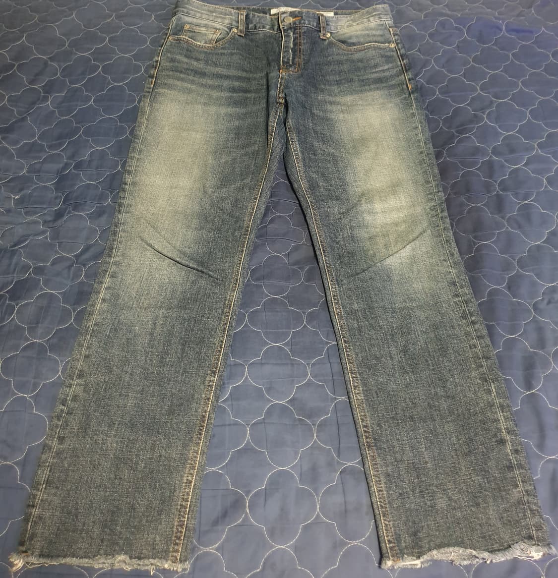 페이탈리즘 크롭 슬림핏 스트레치 워싱 컷팅 데님팬츠 인디고 (33) 상품이미지1