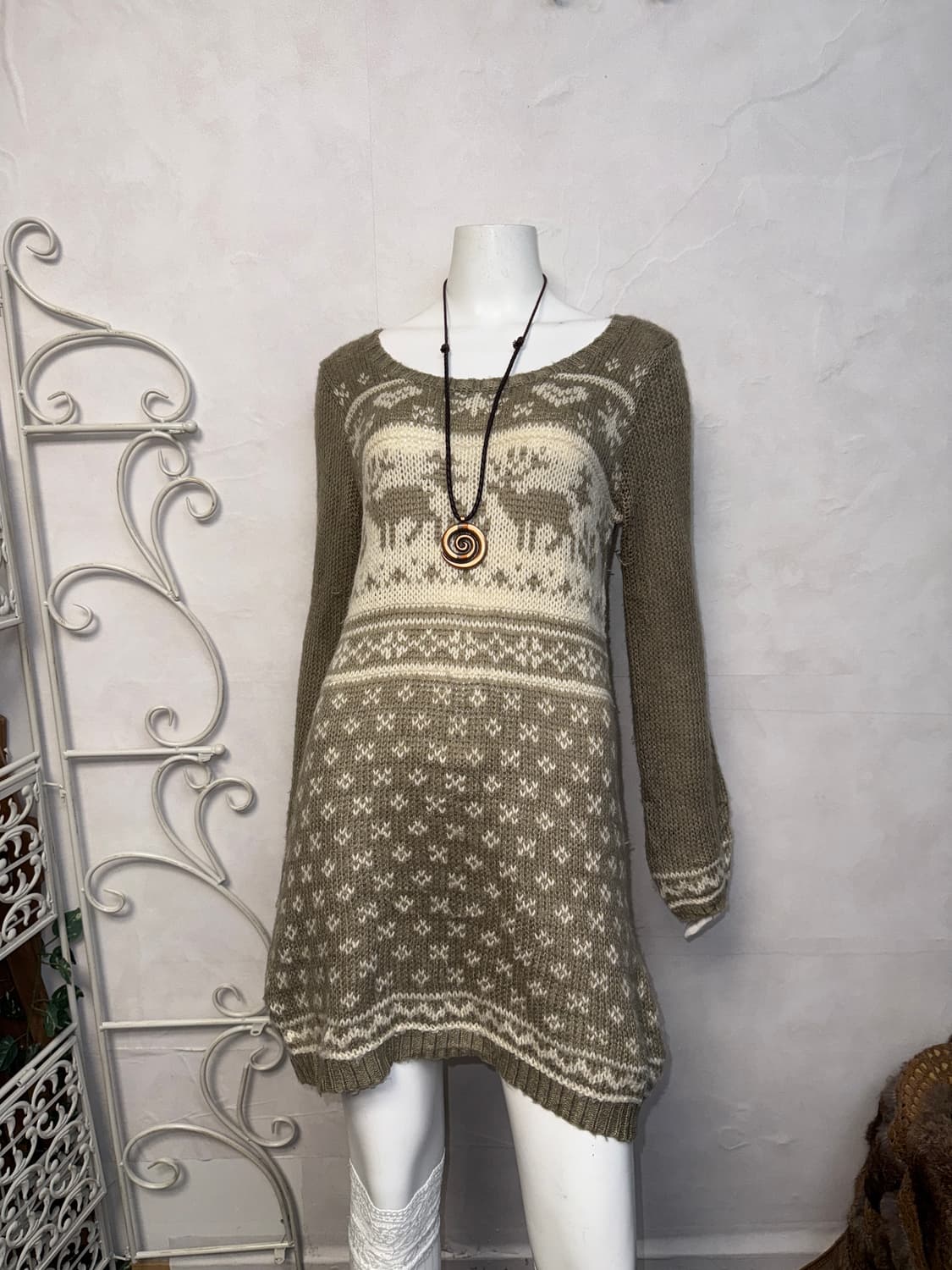 Ash brown winter mood pattern knit ops 상품이미지1