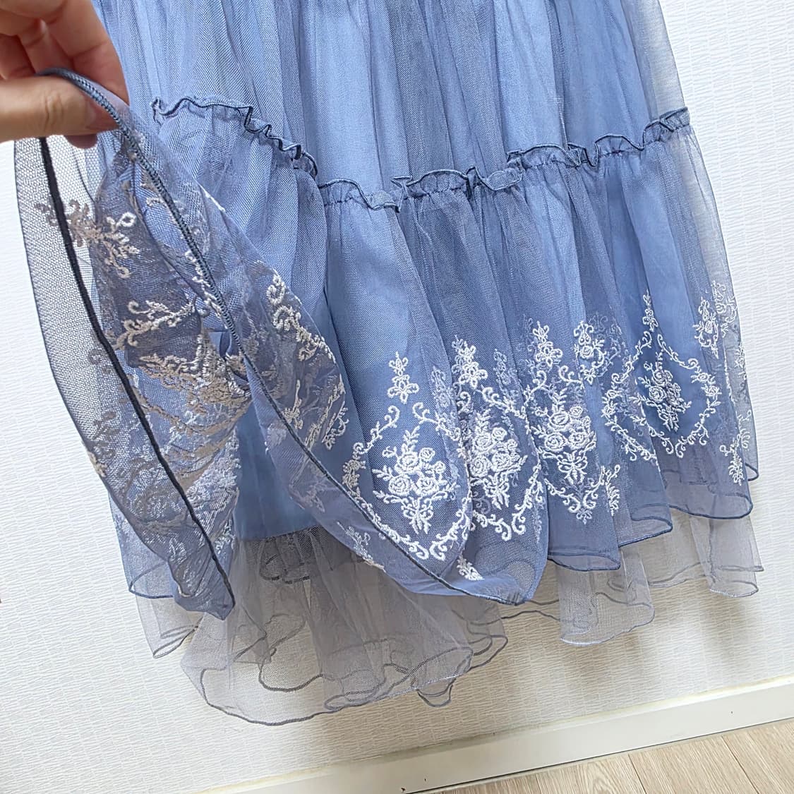 엑시즈팜)히메갸루 로리타양산형블루 캉캉 샤 레이스 시스루 로맨틱 롱스커트 상품이미지5