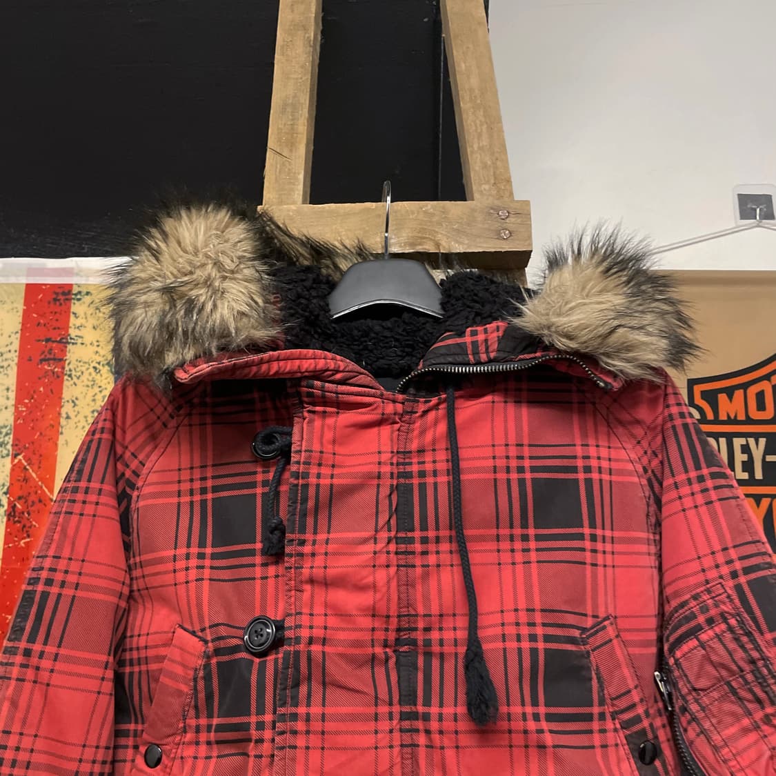 폴로 데님 앤 서플라이 N3B 체크 퍼 후드 야상 자켓 밀리터리 파카 상품이미지3