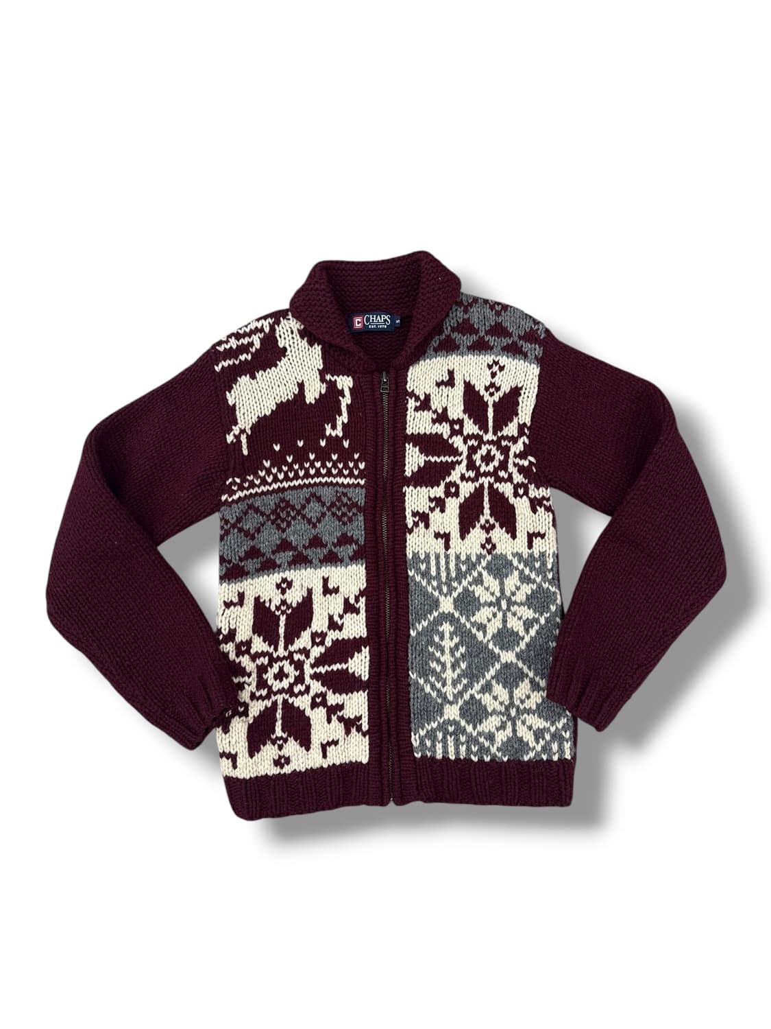 JPN chaps 울 혼방 버건디 노르딕 코위찬 니트집업 상품이미지4