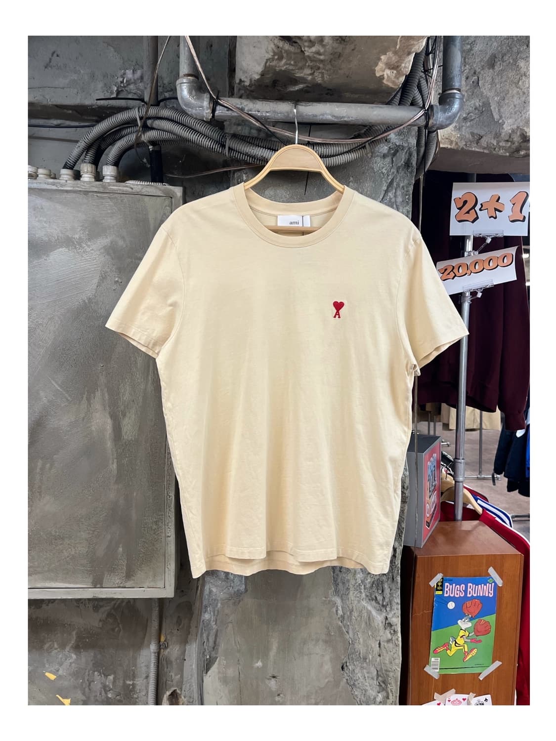 아미 스몰 하트 로고 반팔티 크림 L #csz3480 상품이미지1