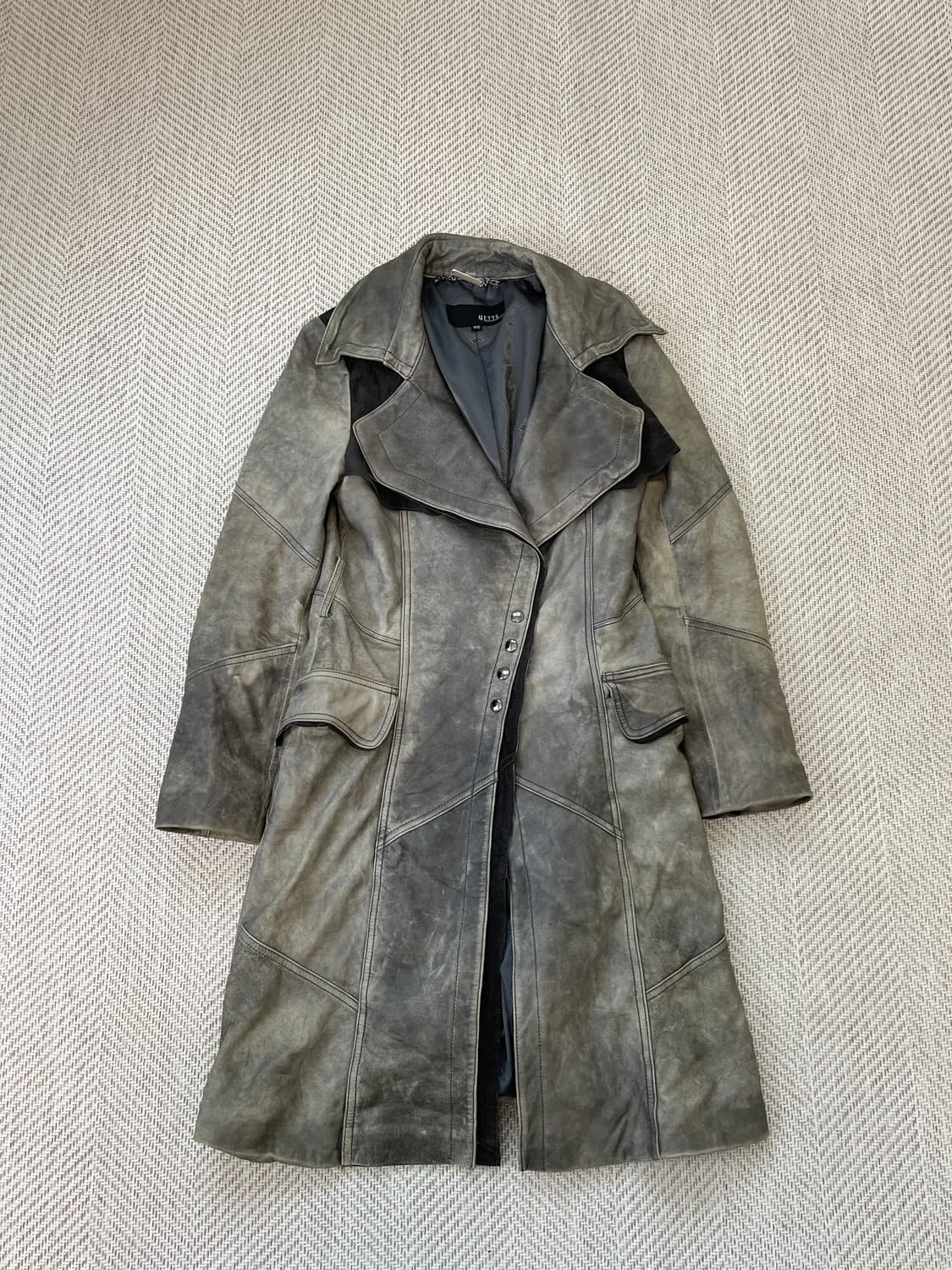 빈티지 그레이 워시드 레더 롱 트렌치 양가죽 코트 J03917 상품이미지7