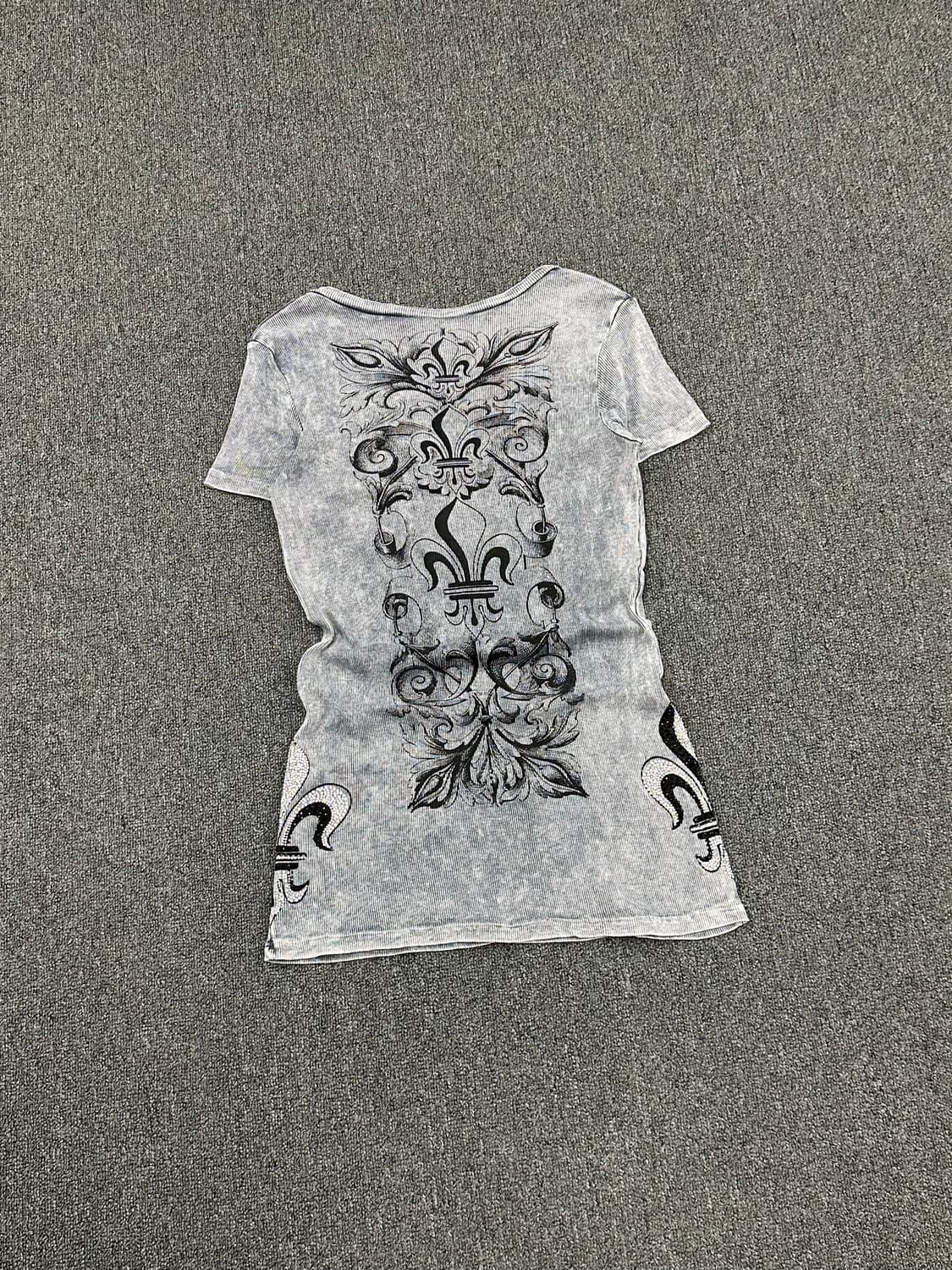 OS)Japanese vintage 여성 문양 비즈 디테일 그레이 반팔 상품이미지4