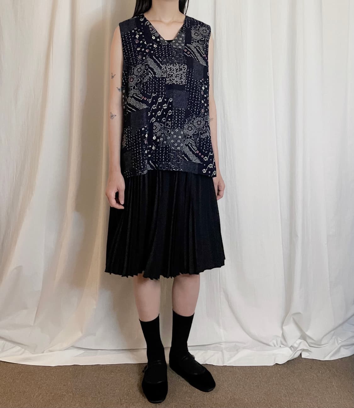 Retro Pattern V-Neck Sleeveless 상품이미지4