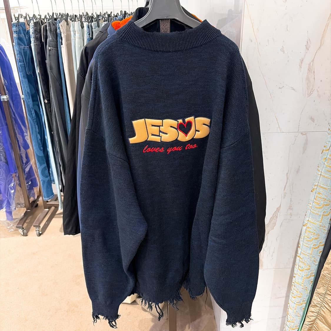 (정품/새상품) 베트멍 남성 네이비 JESUS 오버사이즈 울 니트 상품이미지2