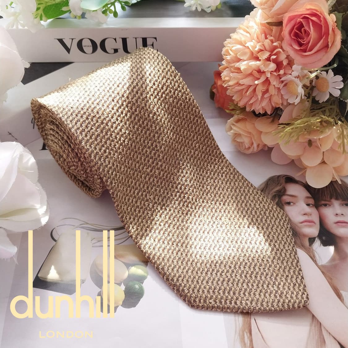 던힐 실크 골드 직조 패턴 넥타이 9.2cm A+~A등급 K2267 상품이미지2