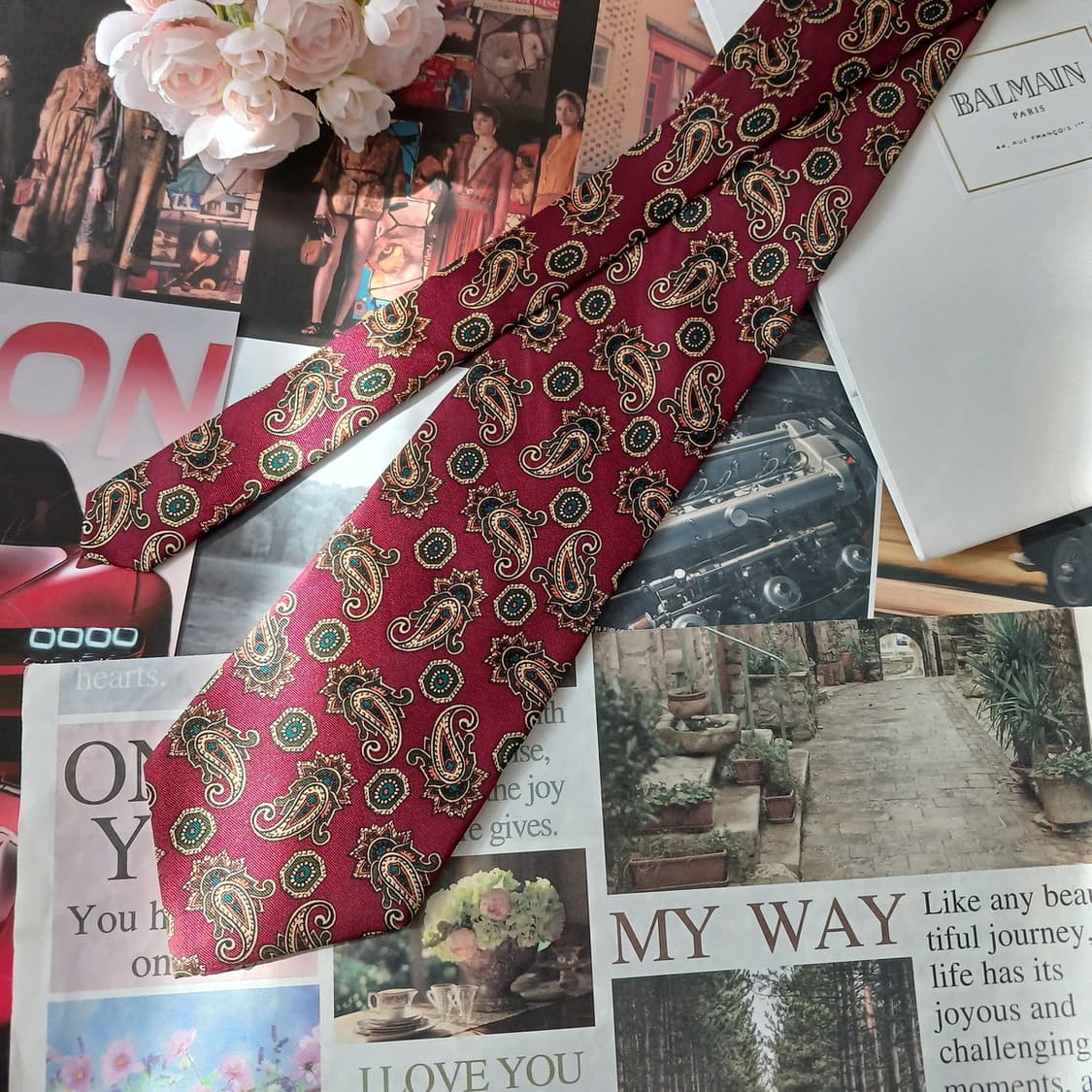 피에르 발망 실크 버건디 페이즐리 넥타이 9.5cm A등급 A19016
 상품이미지3