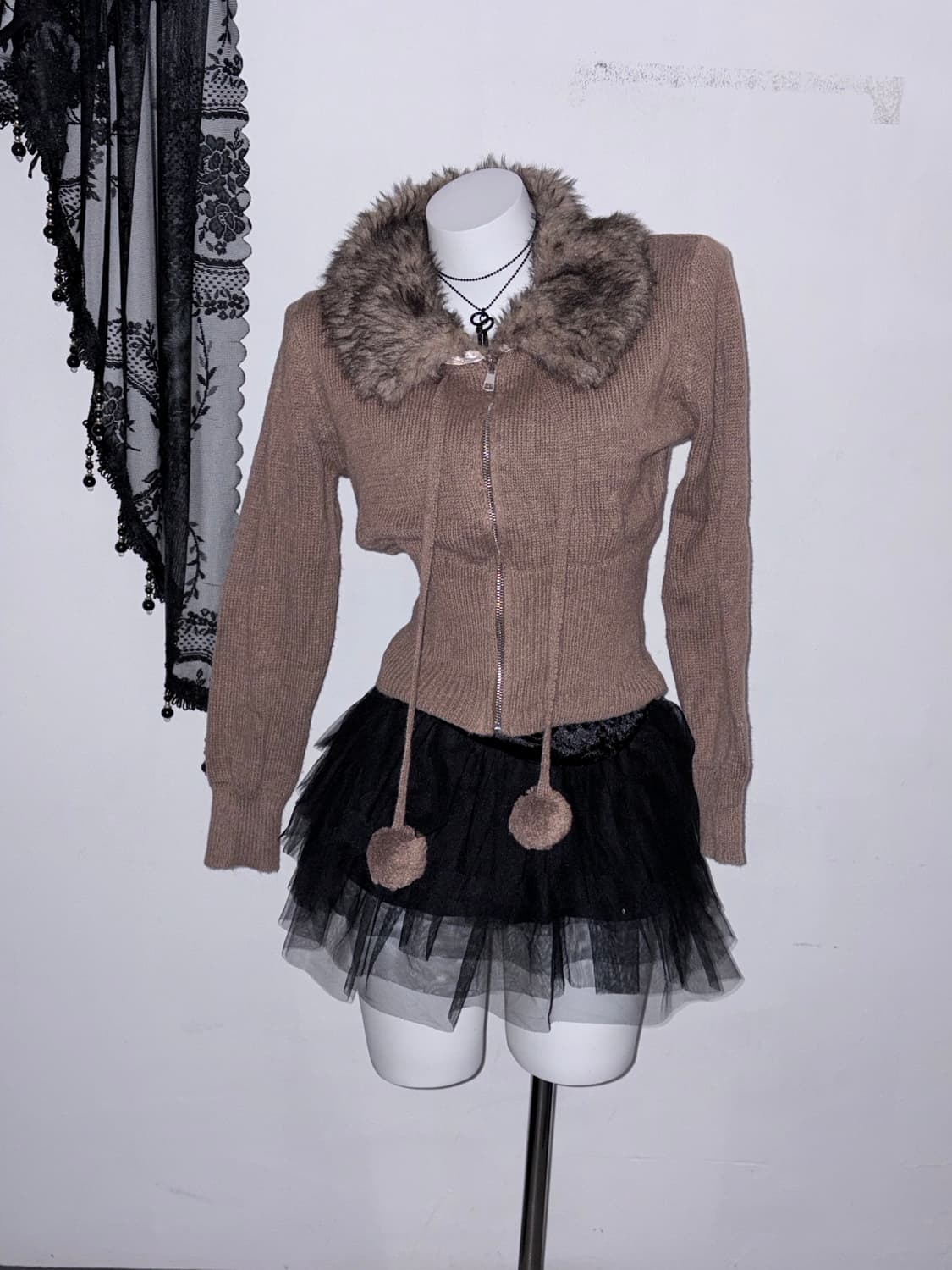 코코아 폼폼 퍼 후집 데일리 갸루 퍼 후드 후드집업  상품이미지1