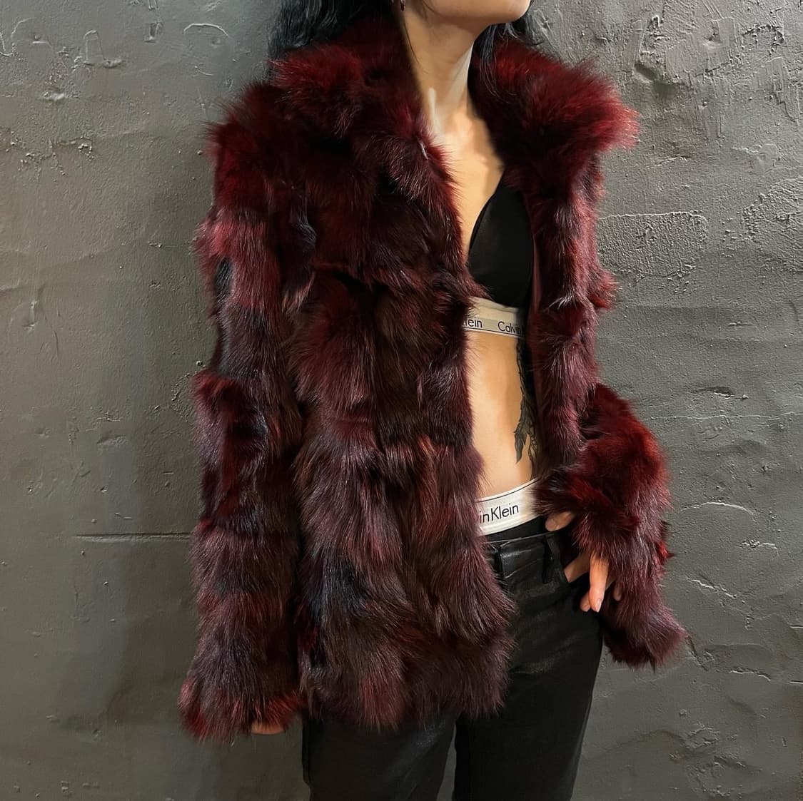 버건디레드 폭스 퍼 자켓 상품이미지3