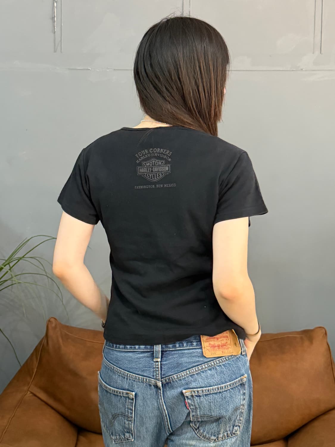 00’s 빈티지 할리데이비슨 블랙 브이넥 스터드 반팔티 상품이미지2