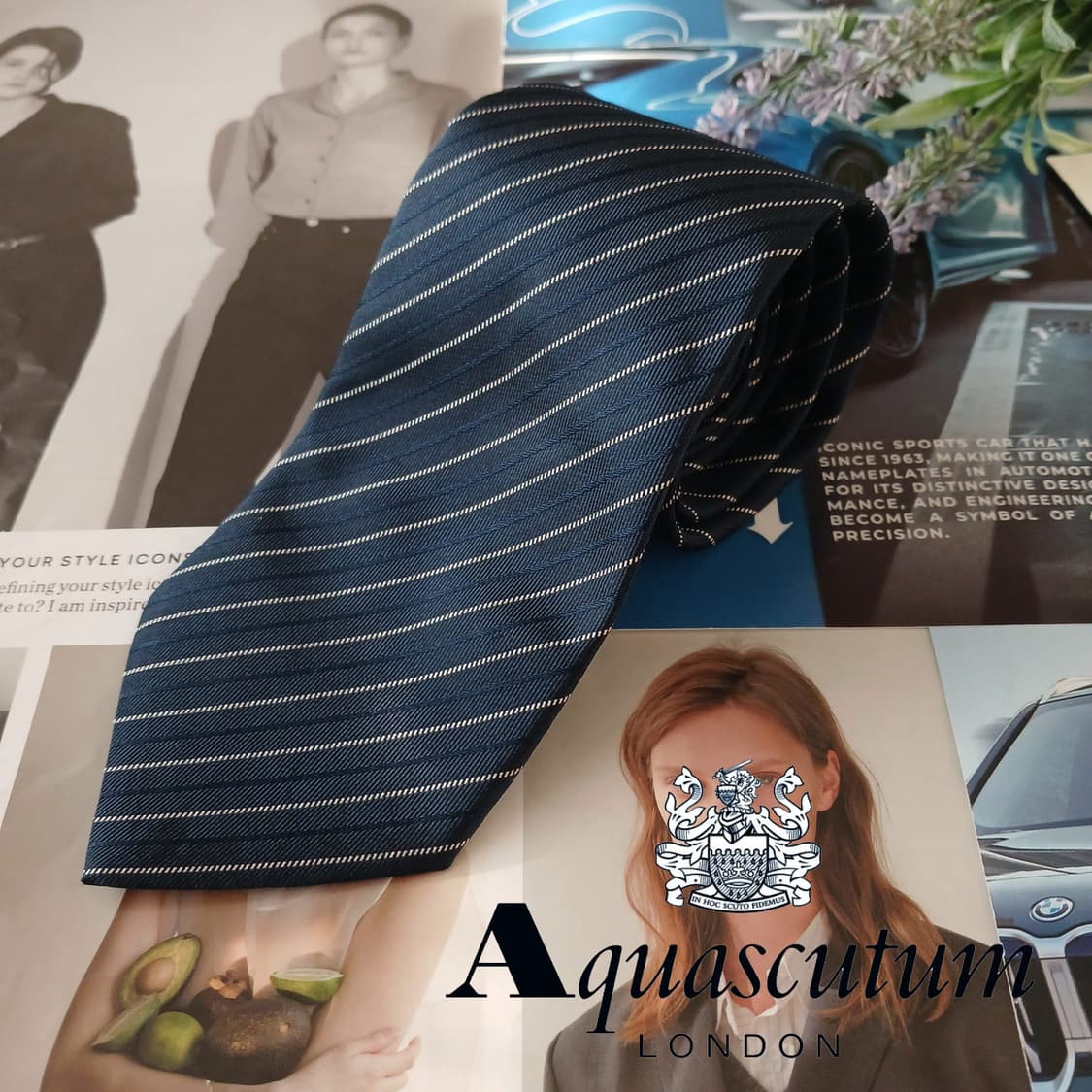 아쿠아스큐텀 실크 레지멘탈 스트라이프 넥타이 9cm A+등급 A19037 상품이미지1