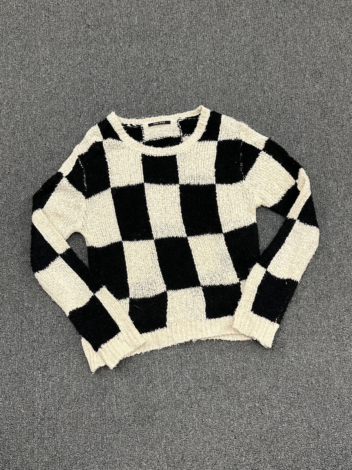 M)Japanese vintage 여성 체커보드 루즈핏 니트 스웨터 상품이미지1