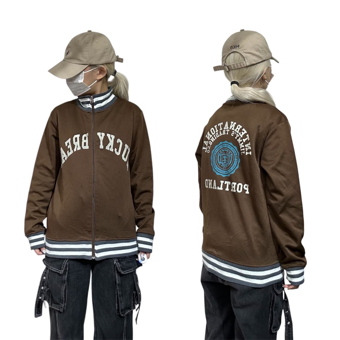 일본 빈티지 SHISKY 자수 프린팅 오버핏 브라운 트랙탑 져지 M 상품이미지1