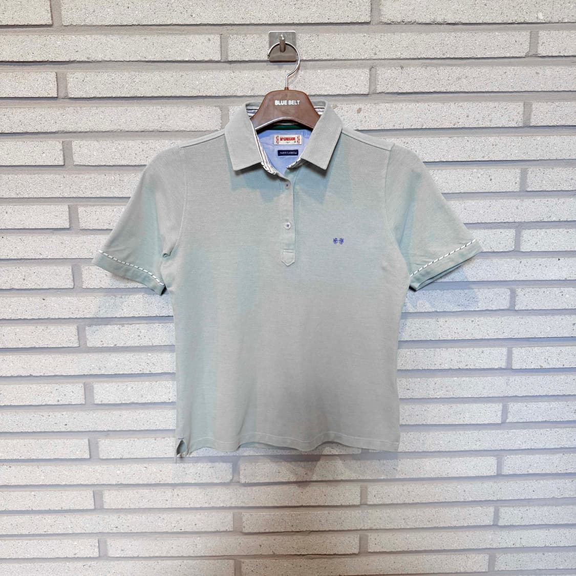 JPN VINTAGE PK 소매 카라 라인 배색 스티치 디테일 민트 상품이미지1