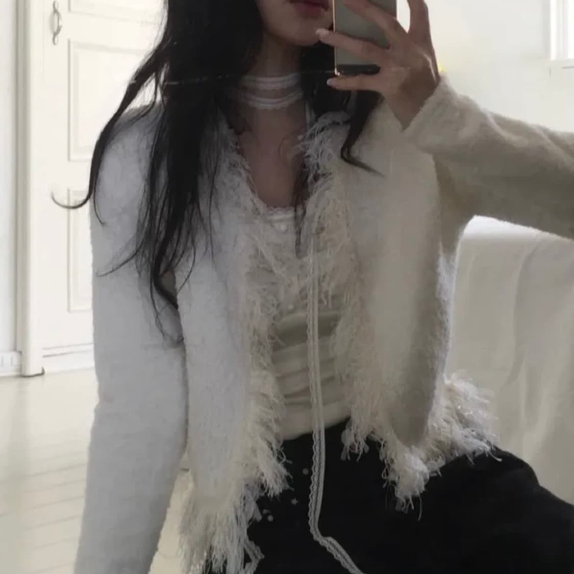 아이보리 수술 가디건 상품이미지1