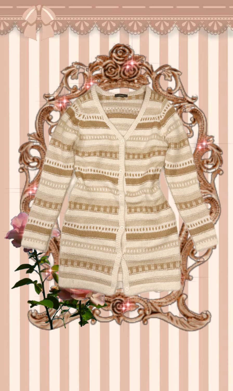 라떼갸루 라떼맛 롱 니트 가디건 히메갸루 빈티지 상품이미지1