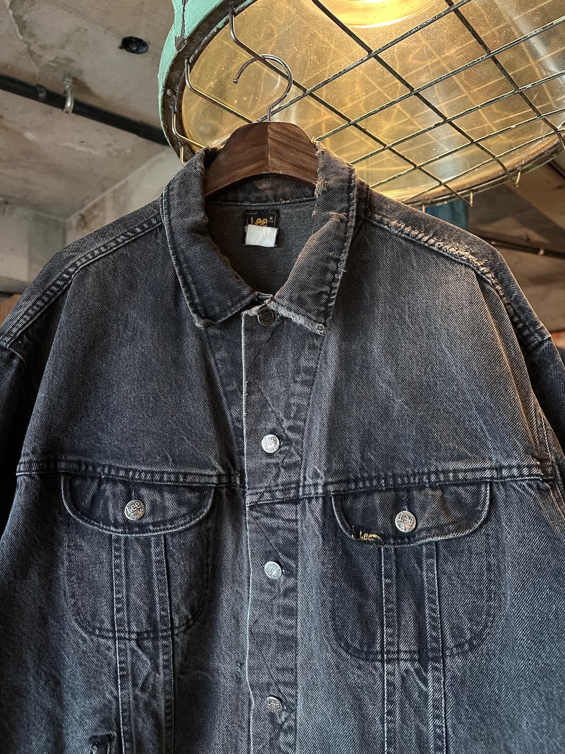 90s USA 빈티지 LEE 리 블랙 데님 트러커 자켓 하드락 카페 상품이미지3