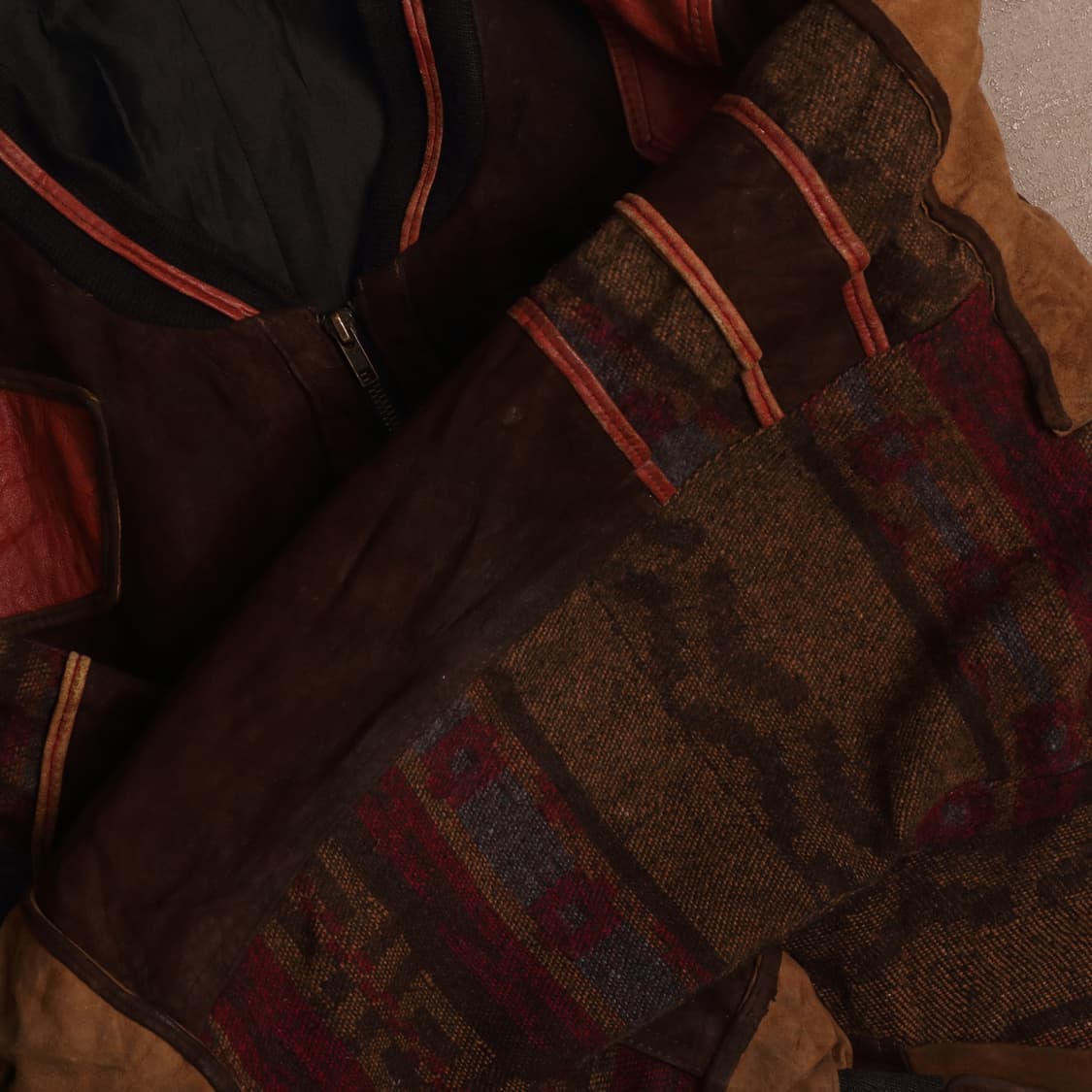 90'S 빈티지 패치워크 울 봄버 레더 가죽자켓 A1671 상품이미지7